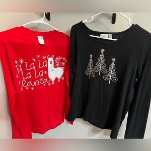 Two ladies Christmas long sleeve shirts